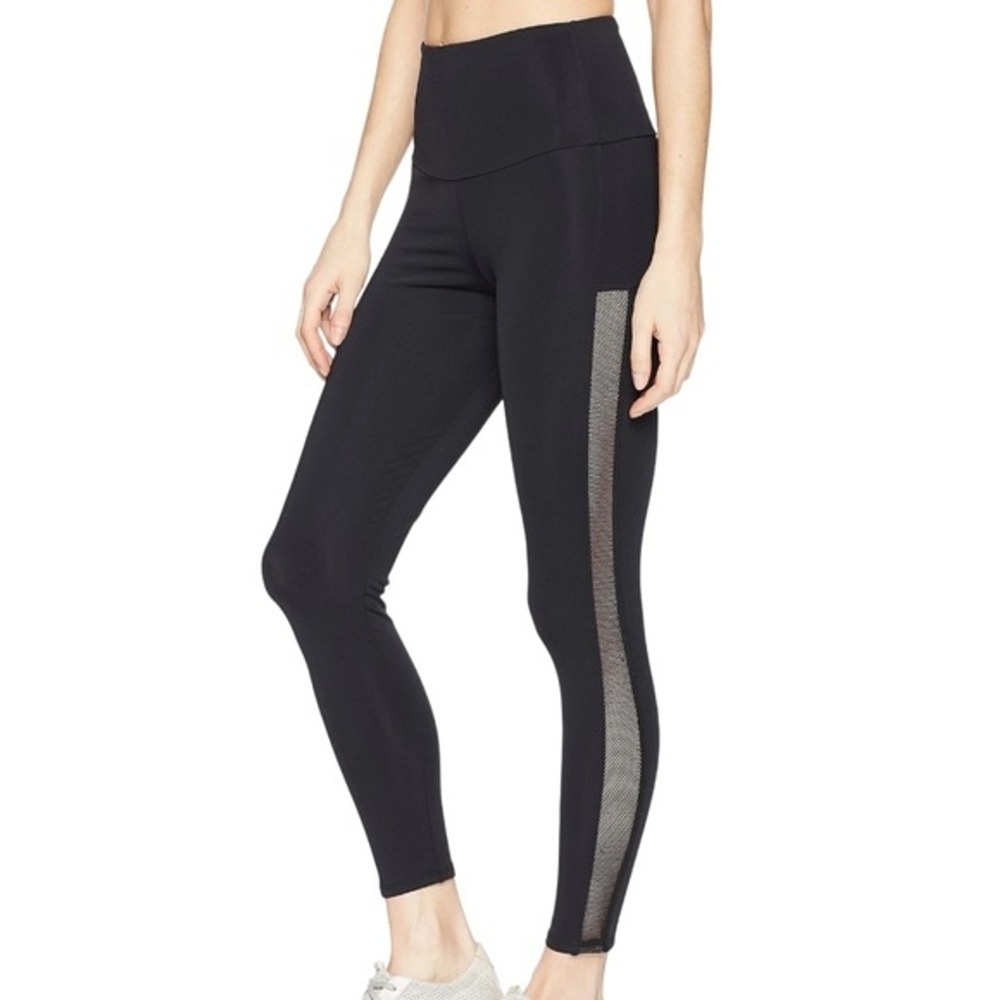 Onzie Pants Womens S/M Black Side Runner Midi Legging Side Mesh Gym Athleisure